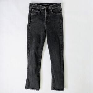 Veronica Beard Carly Kick Flare Jeans 27 Black Charcoal High Rise Raw Hem